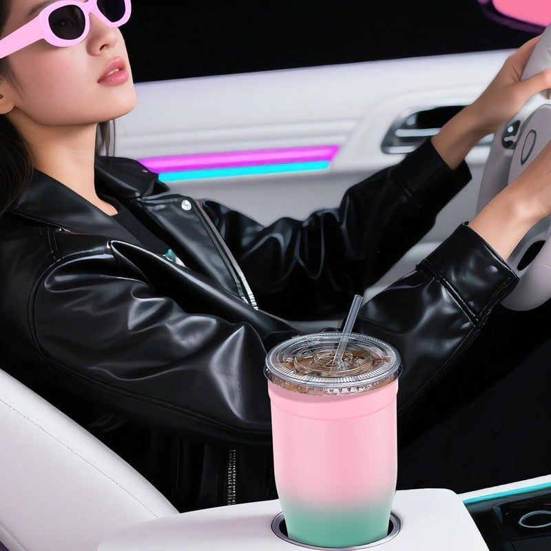 Niceyos Universal Iced Coffee Sleeve - Upgraded Double Wall Reusable Stainless Steel Holder Sleeves Insulator for Cold Drinks Fits Starbucks Dunkin Donuts McDonalds Small Medium Large Cup (Pink Green) - Image 5